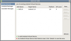 Android AVD dialog
